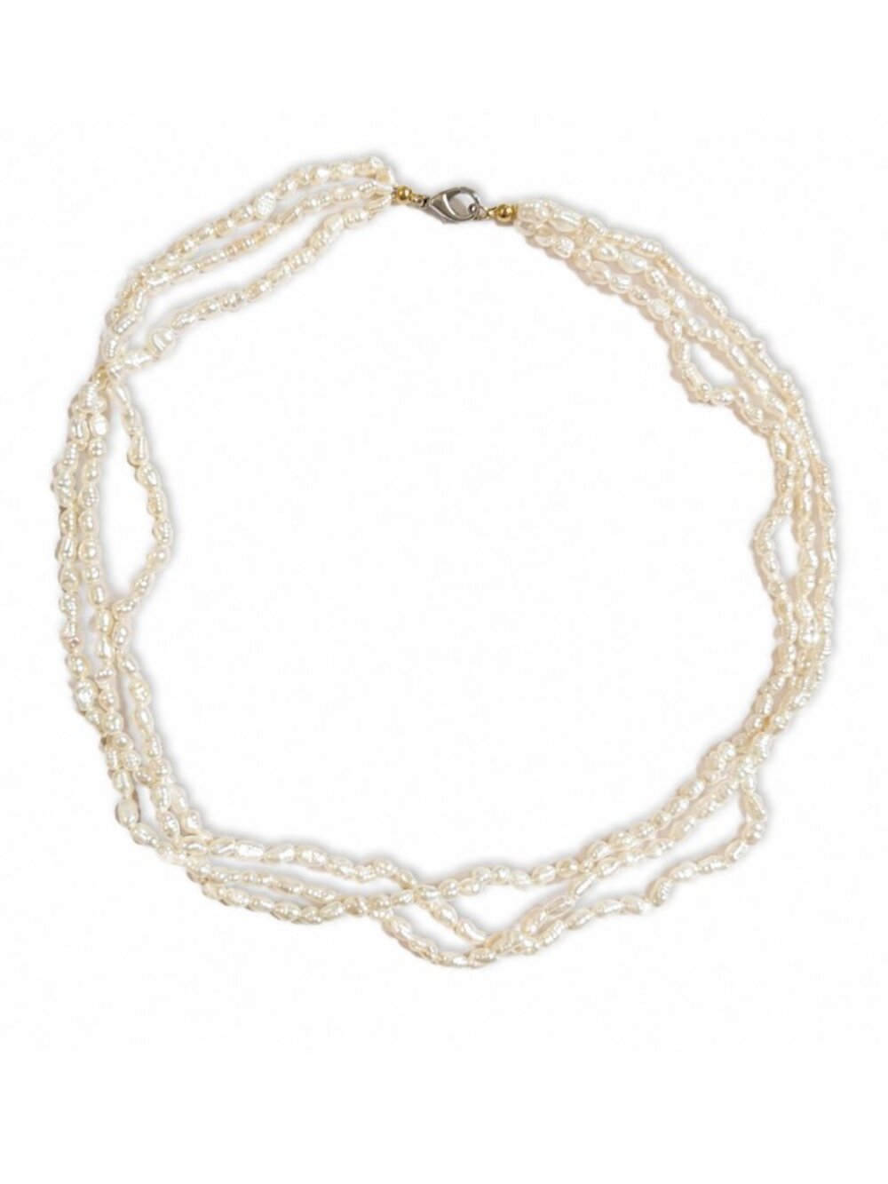 3 Strand Natural Baroque Pearl Necklace White Vintage 18"